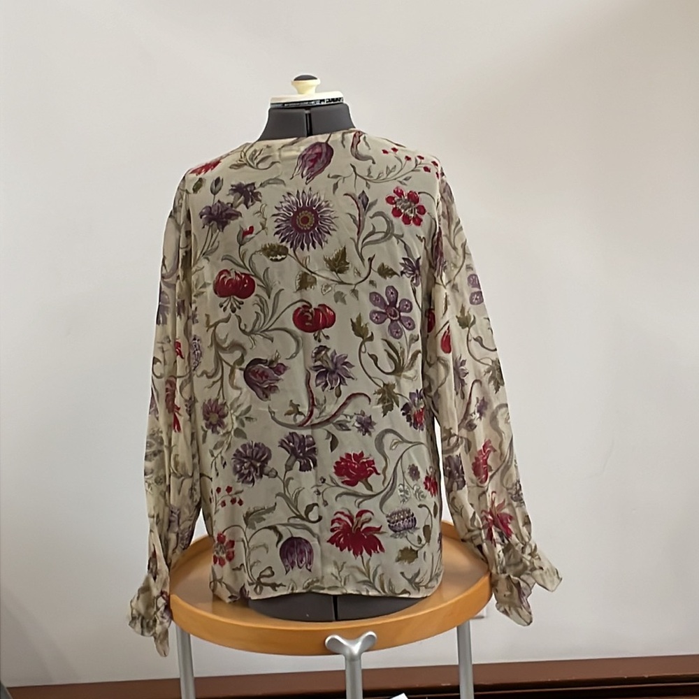 GLORIA SACHS Vintage Silky Sheer Floral Blouse with Scarf - Picture 4 of 10